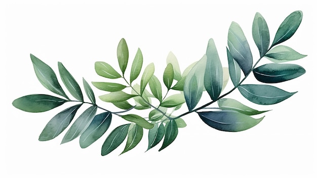acuarela tropical rama de hierbas con hojas ilustración de acuarela con hojas verdes