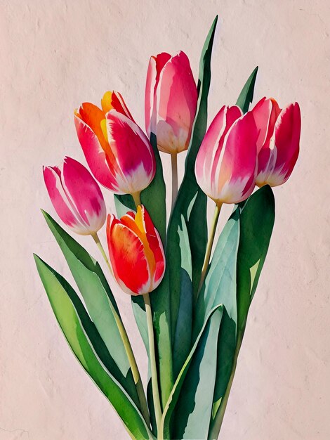 Acuarela Tulipanes Pintura Tulip Flor Ilustración Reproducción JPG