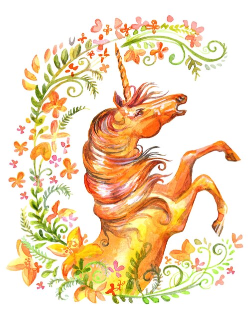 Acuarela unicornio en flores 10