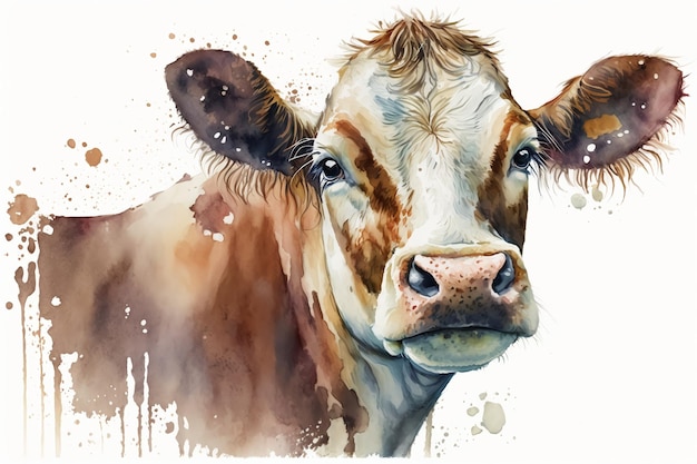 Acuarela vaca ilustración fondo blancoIA generativa