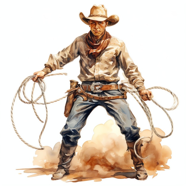 Foto acuarela vaquero con un látigo occidental salvaje oeste vaquero desierto ilustración clipart