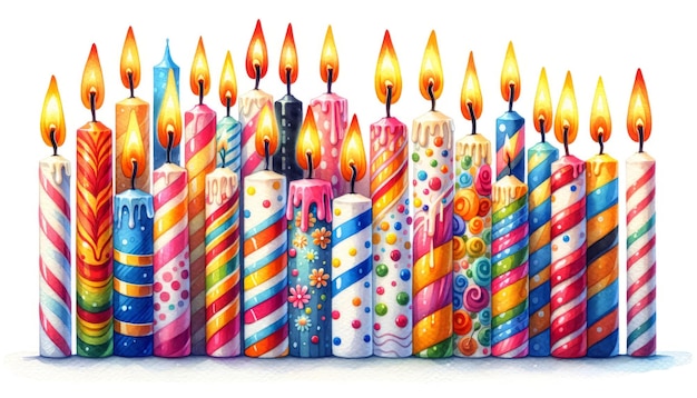 Acuarela de velas de cumpleaños de colores