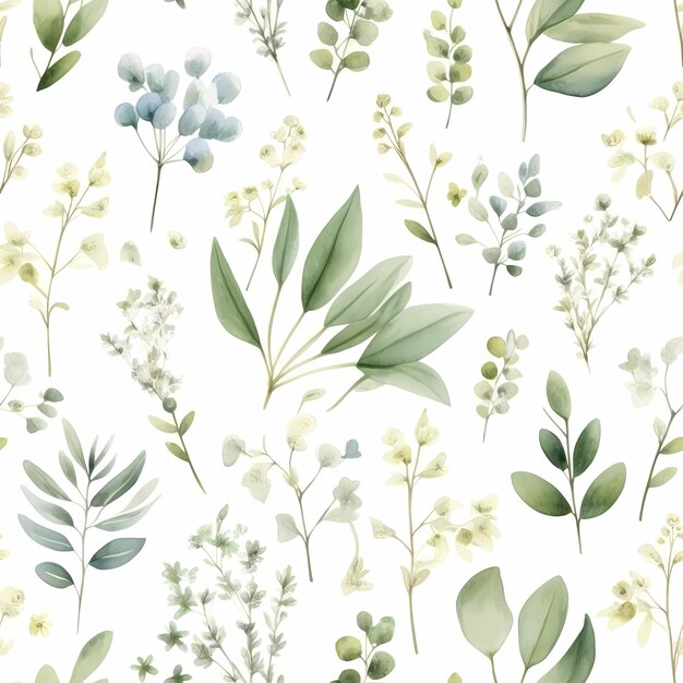 Acuarela vibrante patrón floral sin costuras con hojas de eucalipto en verde lima de moda Perfecto para diseños papeles pintados textiles Ai generativo