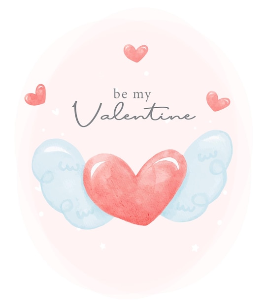 Foto acuarela volando corazón rojo mano pintura ser mi tarjeta de felicitación de san valentín idea ilustración vector