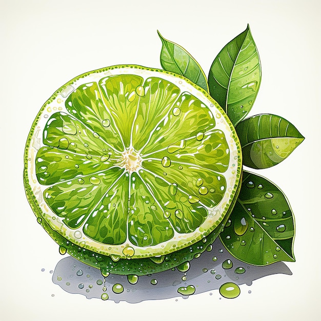 Acuarela Zest Lime Clipart en un cautivador estilo de acuarela sobre un fondo blanco