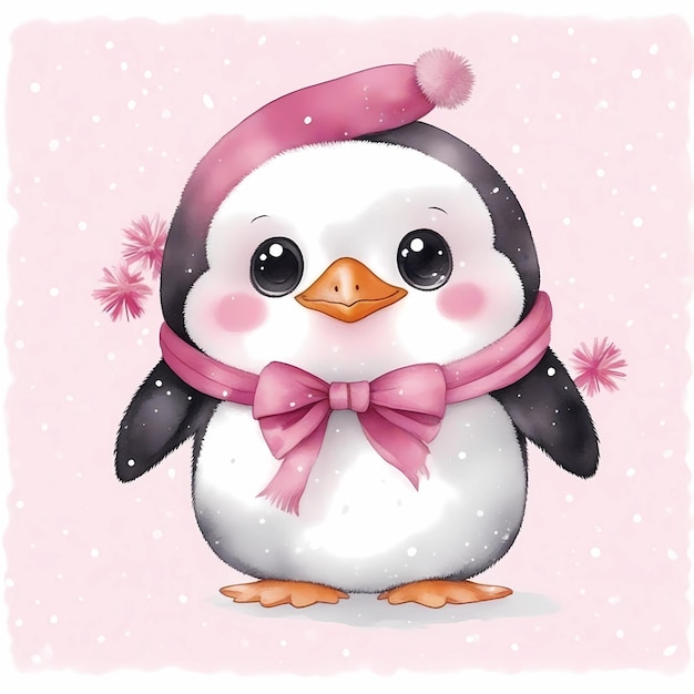 Las acuarelas navideñas de los pingüinos alegres