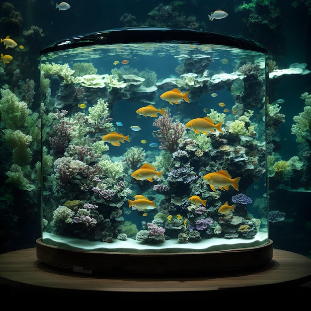 Acuario de cristal grande con peces