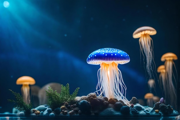 Acuario con medusas brillantes