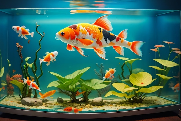 Acuario Peces Acuario Hermosas Razas de Koi Papel de pared Ilustración de fondo