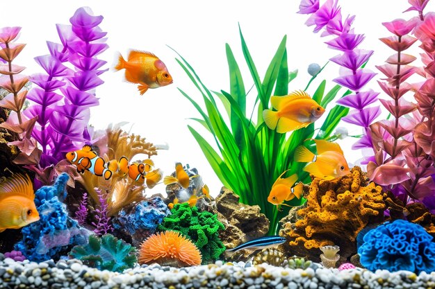 Acuario con peces y decoraciones