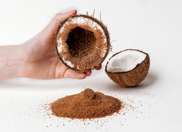 Açúcar de coco mascavo ingrediente doce orgânico natural da fruta da noz de coco