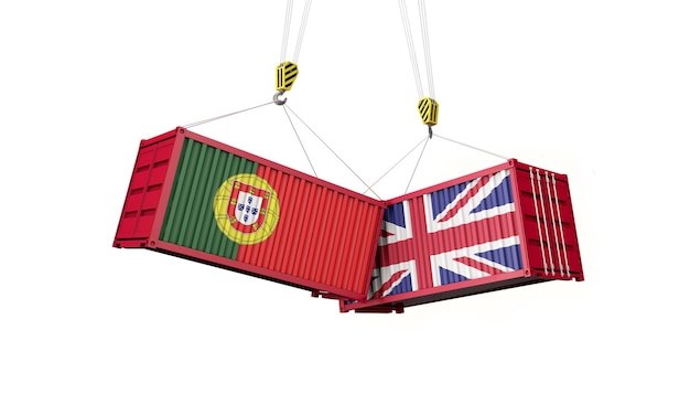 Acuerdo comercial entre Reino Unido y Portugal que choca contra contenedores de carga d render