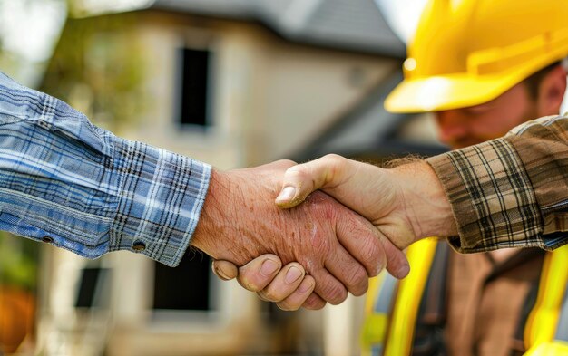 Foto acuerdo de renovación de la casa entendimiento mutuo entre el propietario de la casa y el contratista