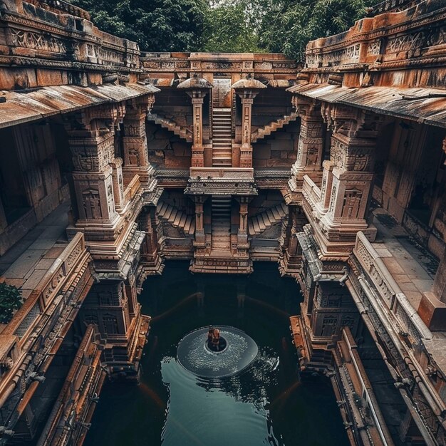 Foto adalaj ou rudabai stepwell na aldeia de adalaj, perto de ahmedabad, estado de gujarat, na índia