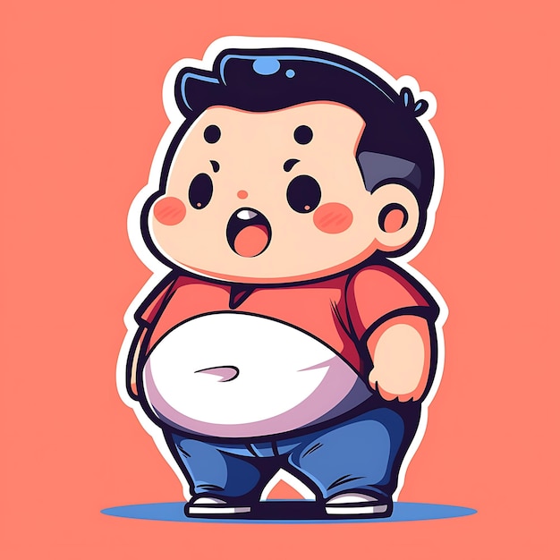 Adesivo Anime Boys Fat Cute Chubby Cartoon com vetor em negrito design de linha em negrito com pose de diferença