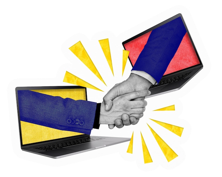 Foto adesivo de aperto de mão de rede on-line png design estético fundo transparente