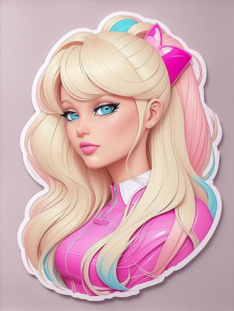 Adesivo de boneca Barbie rosa pastel com rabo de cavalo loiro lindo e charmoso