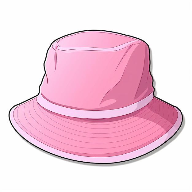 Foto adesivo de chapéu de balde rosa vetorial com uma borda branca