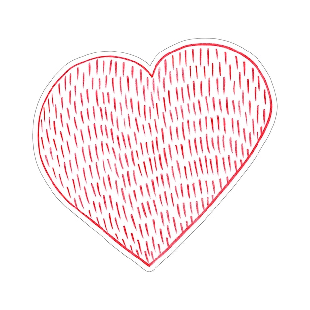 Foto adesivo de coração vermelho desenhado com lápis colorido em forma de coração isolado em fundo branco