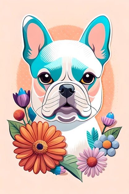 Adesivo de cores vivas de uma linda cabeça de Bulldog Francês