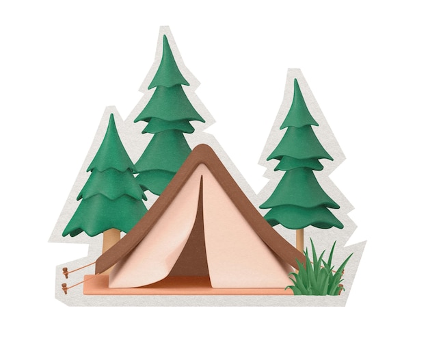 adesivo de desenho animado 3D de acampamento de tenda PNG com fundo transparente de borda branca