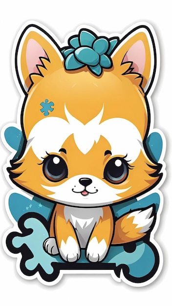 adesivo de desenho animado de animal raposa bonito