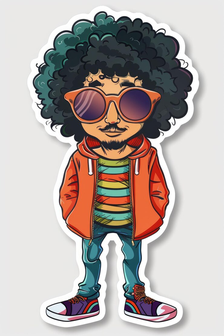 Foto adesivo de desenho animado groovy hippy vibrante design inspirado em retro exalando um charme caprichoso e psicodélico perfeito toque funky e eclético