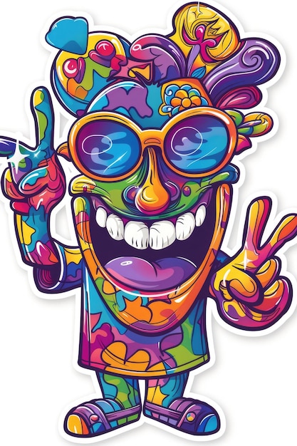 adesivo de desenho animado groovy hippy vibrante design inspirado em retro exalando um charme caprichoso e psicodélico perfeito toque funky e eclético