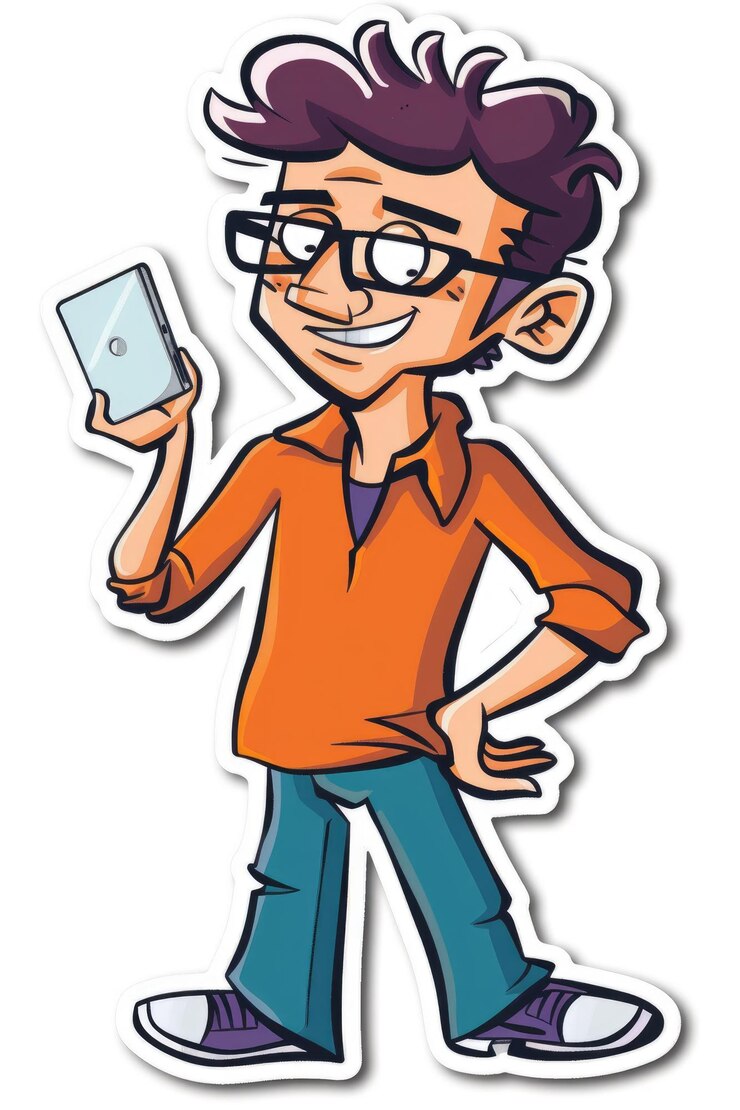 Foto adesivo de desenho animado para tecnologia conceito criativo para apresentações tecnológicas desenvolvimento de software tutoriais de codificação e projetos de design digital
