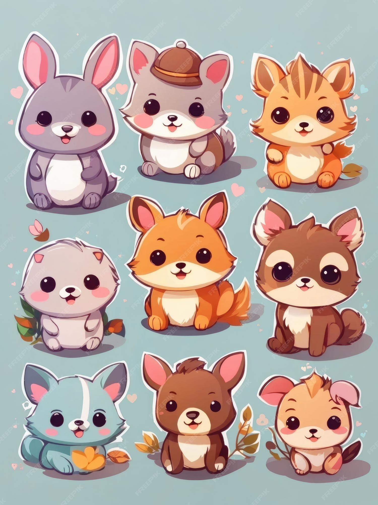 Adesivo de desenho animado de animais kawaii fofos · Creative Fabrica