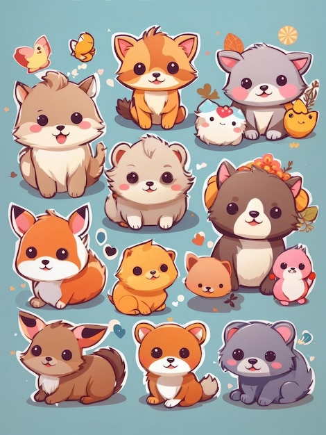 Adesivo de desenho animado de animais kawaii fofos · Creative Fabrica