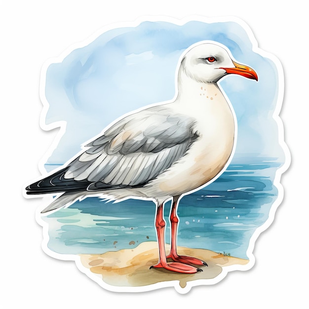 Adesivo de gaivota em aquarela ilustrações pintadas inspiradas