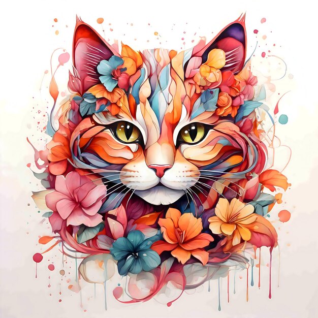 adesivo de gato bonito e colorido para impressão de camiseta