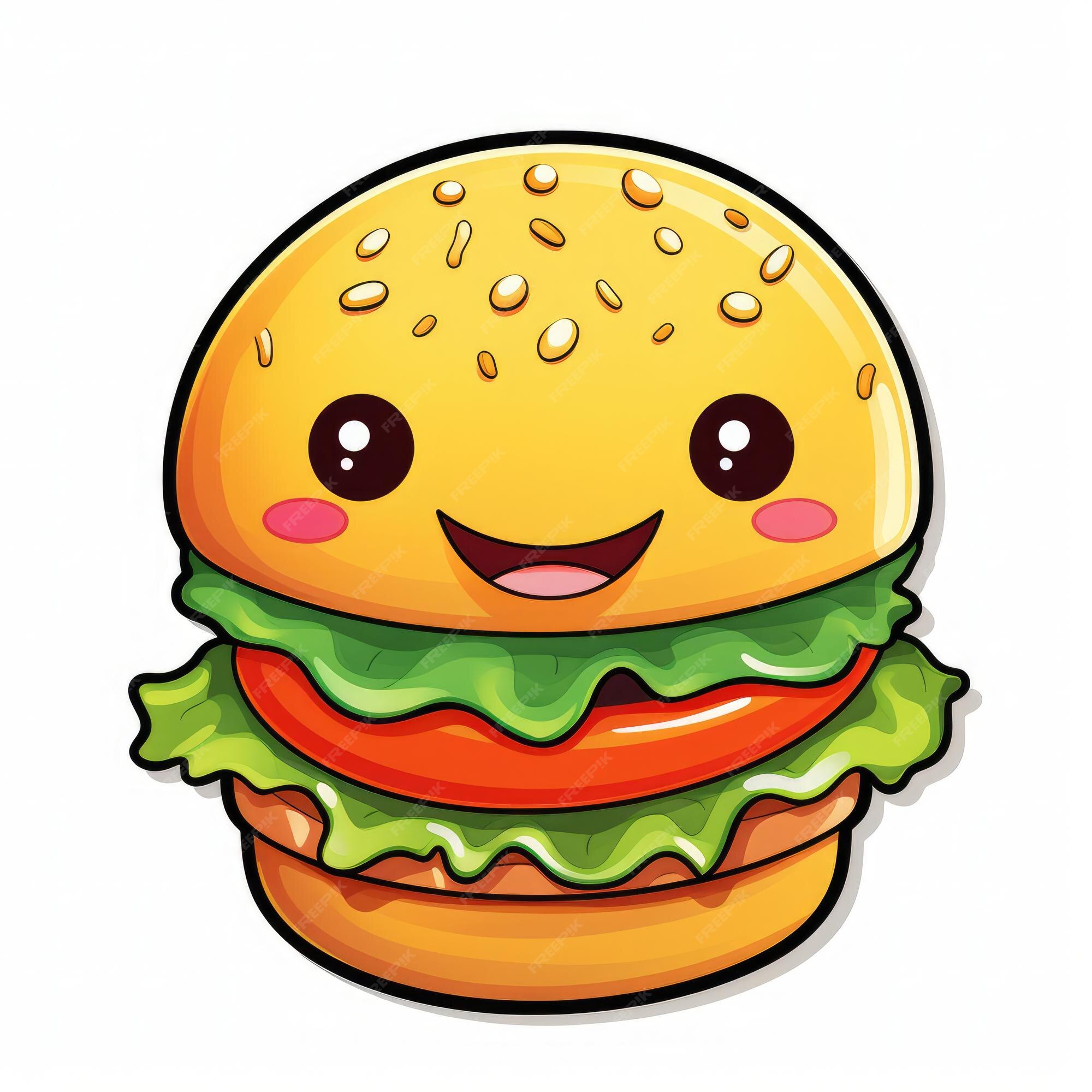 Adesivo Quadrado O hamburguer dos desenhos animados de Kawaii