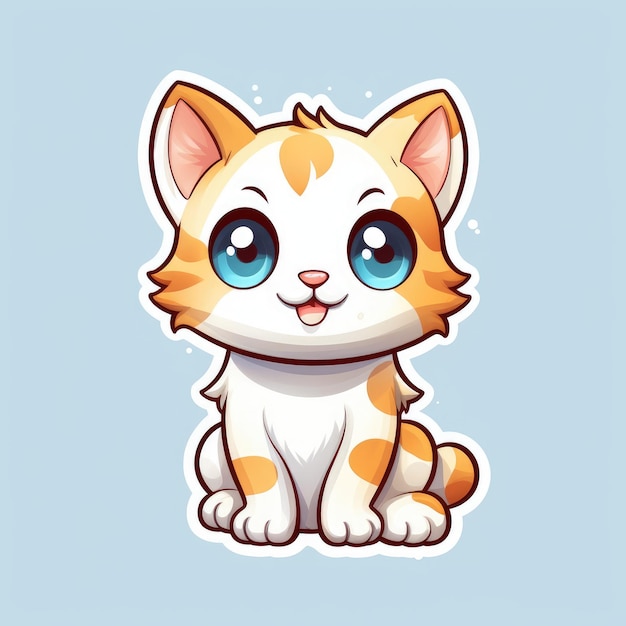 Adesivo de ilustração de desenho animado de gatinho em um fundo branco gato generativo ai