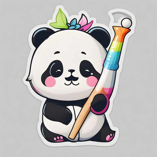 Foto adesivo de panda fofo com foto para design de camisa com fundo cinza