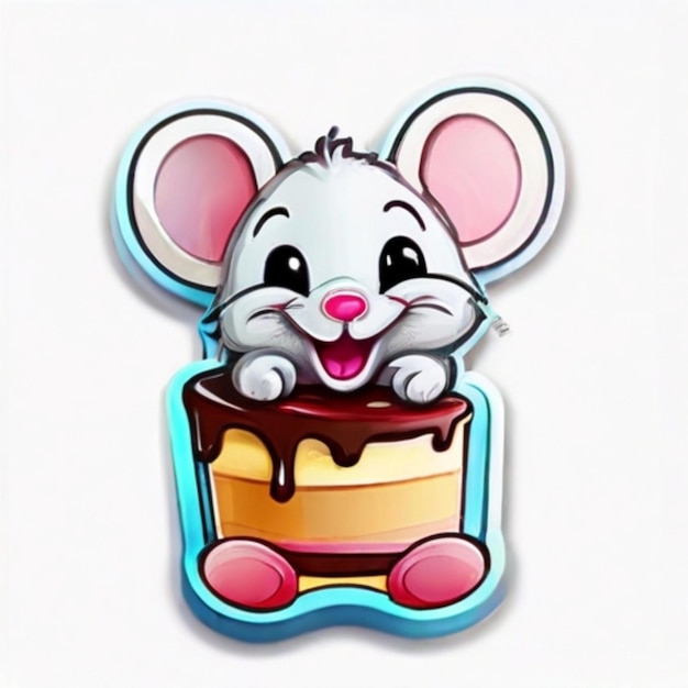 Foto adesivo de rato sorridente com bolo02