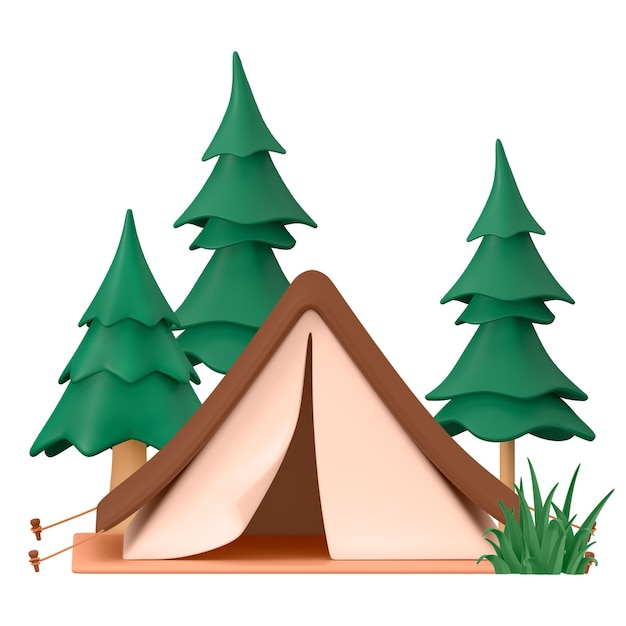 adesivo de tenda png acampamento desenho animado 3D fundo transparente