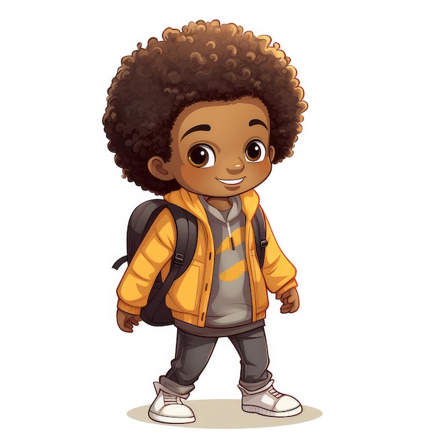 Foto adesivo de um bonito menino afro em roupas urbanas isolado em fundo branco