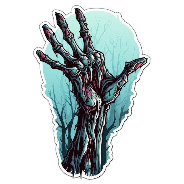 adesivo de vetor de mão zumbi halloween bonito desenho animado tatuagem assustador design ilustração arte