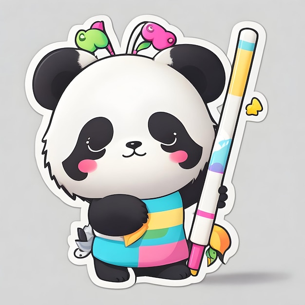adesivo fundo branco panda bonito contorno colorido vetorkawaii