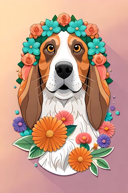 Foto adesivo ilustração de uma linda cabeça de basset hound