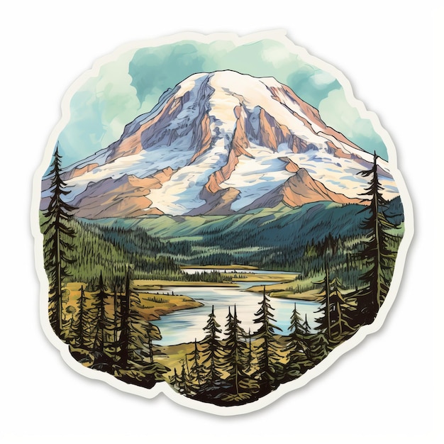 adesivo Mount Rainier altamente detalhado design realista de corte de matriz