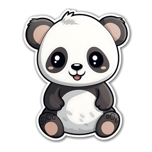 Adesivo panda fofo sentado na ilustração de fundo sólido