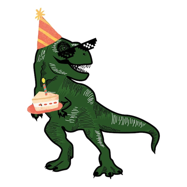 adesivo png de aniversário de dinossauro design bonito fundo transparente