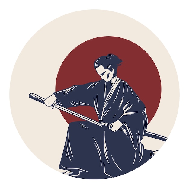 adesivo samurai japonês com borda branca