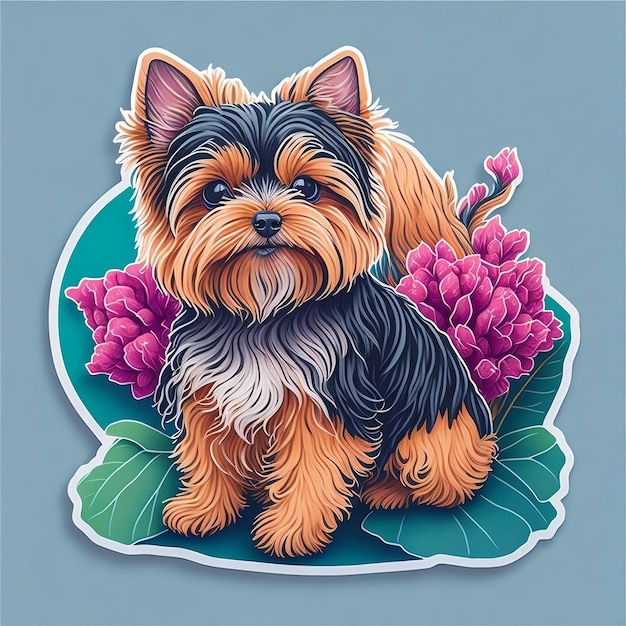 Adesivo Uma adorável e fofa raça de cachorro Yorkshire Terrier