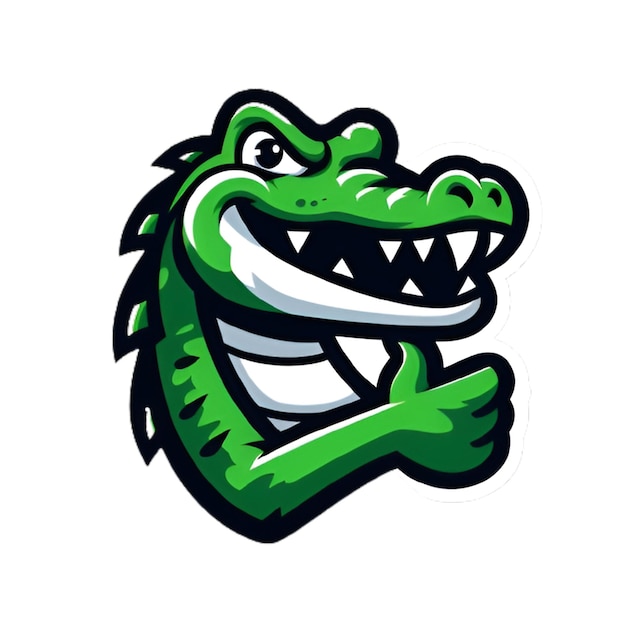 adesivo vetorial de mascote de crocodilo e logotipo do jogo