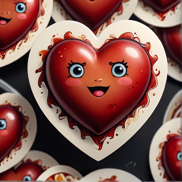 Foto adesivos de coração personagem de desenho animado 3d adesivo com coração