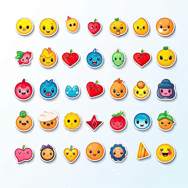 adesivos de emoji fofos sobre fundo branco